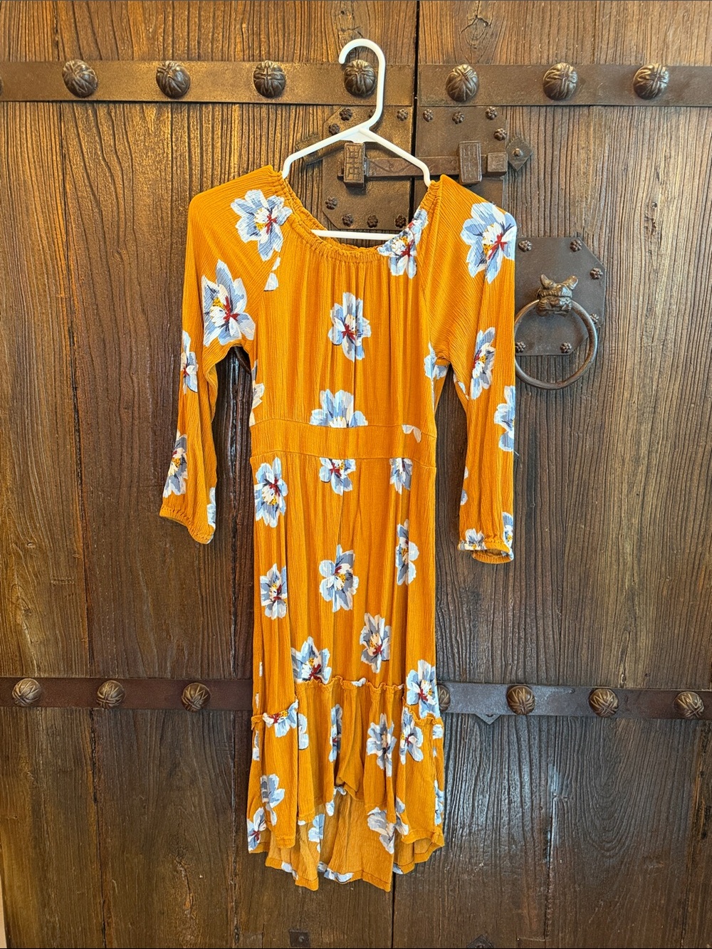 Old Navy Mustard Floral Smocked Neck Midi Dress